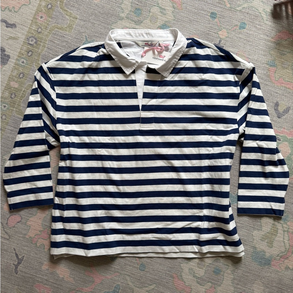 NWT Vineyard vines navy striped rugby popover shirt